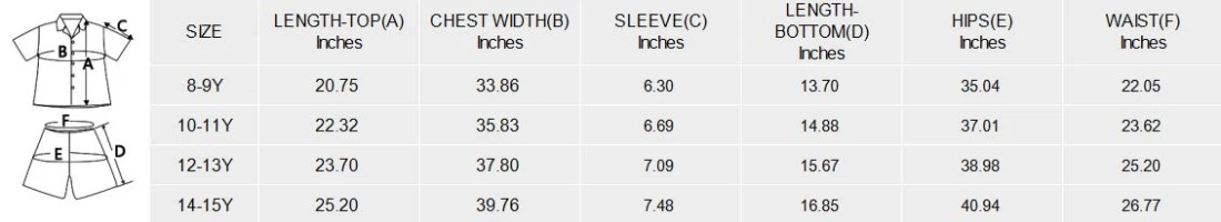 Big Boys' V-Neck Short Pajama Set (ModelSets 11) size chart