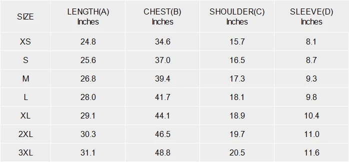 Men's Button-Down Short-Sleeved Polo Shirt size chart