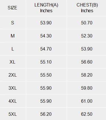 Custom Men's Beltless Robe size chart