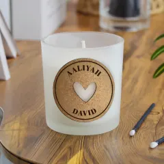 Personalised Heart Cork Label Candle, Custom Engraved Soy Wax Gift, Romantic Couples Keepsake Decor thumbnail 1