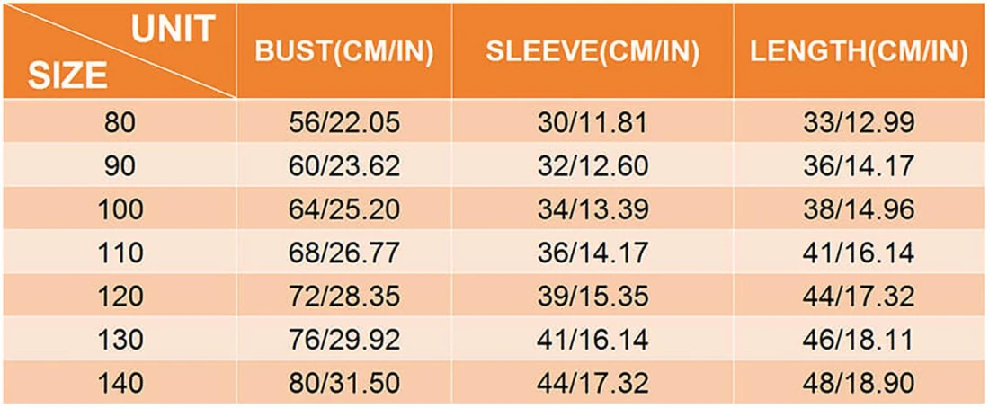 Kids' Crewneck Sweatshirt size chart