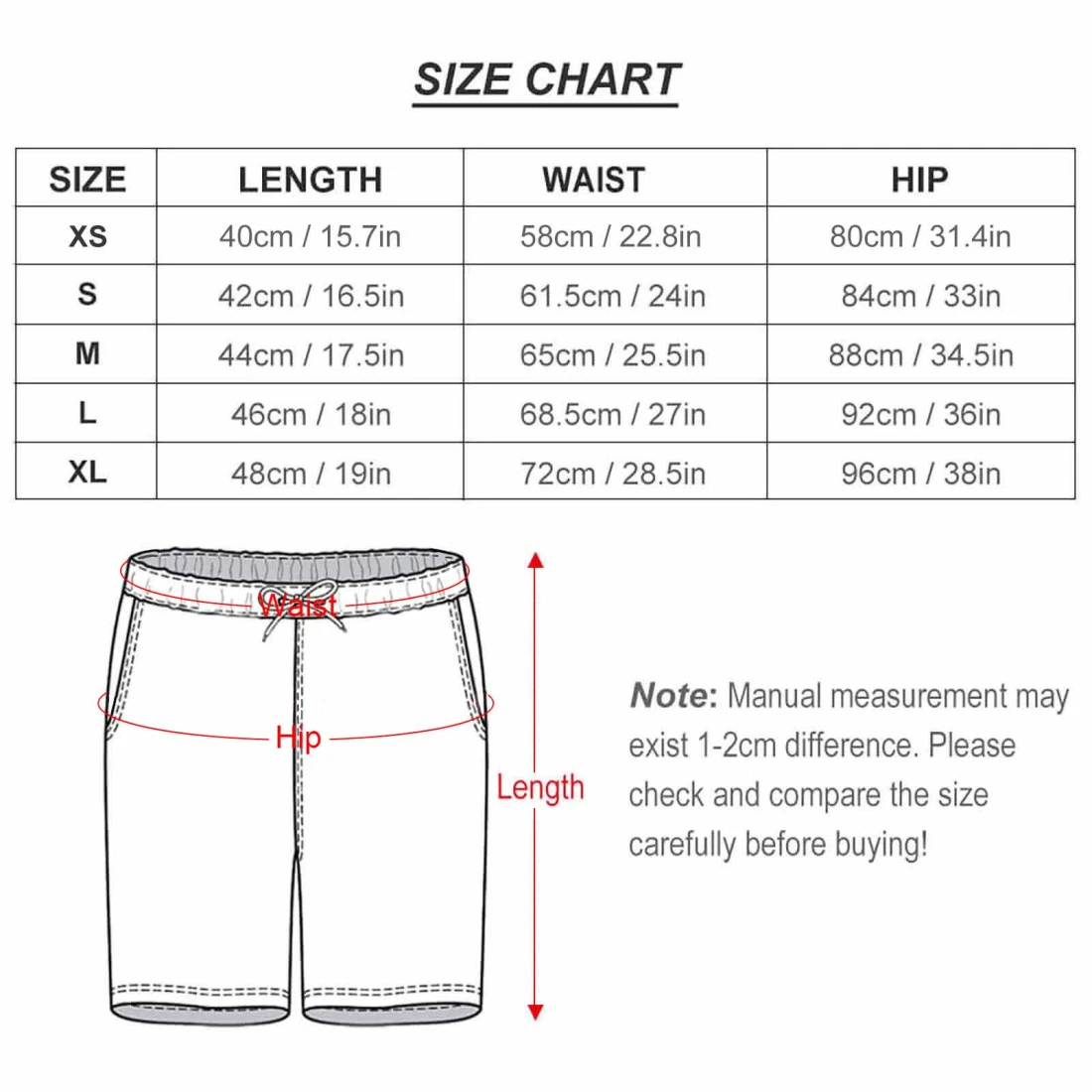 Teen Board Shorts size chart