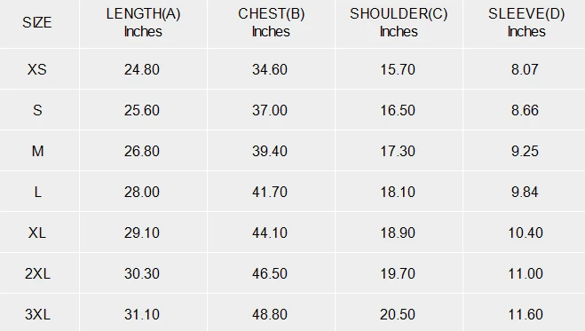 Men's Lapel V-Neck Short Sleeve T-Shirt size chart