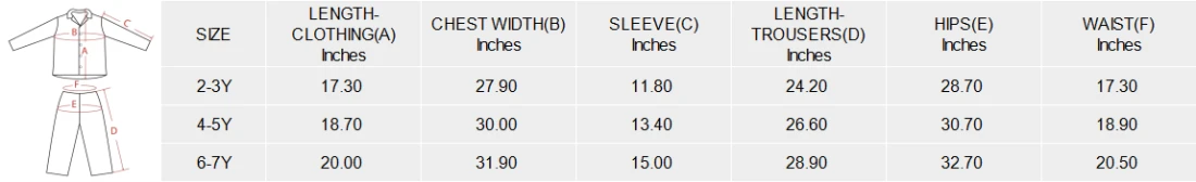 Little Girls' V-Neck Long Sleeve Pajama Set(Model Sets 02) size chart