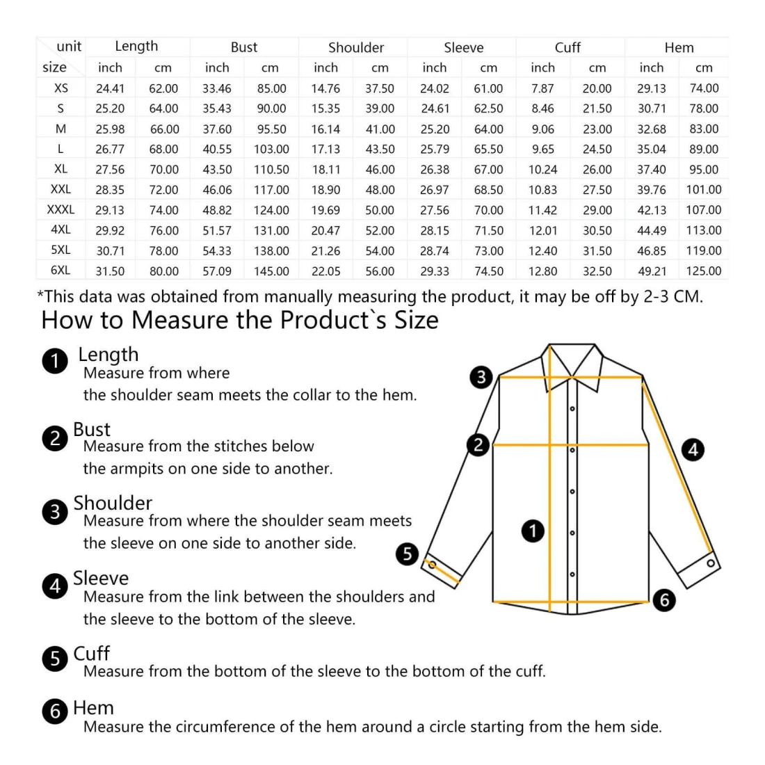 Men's Hooded Windbreaker Jacket size chart