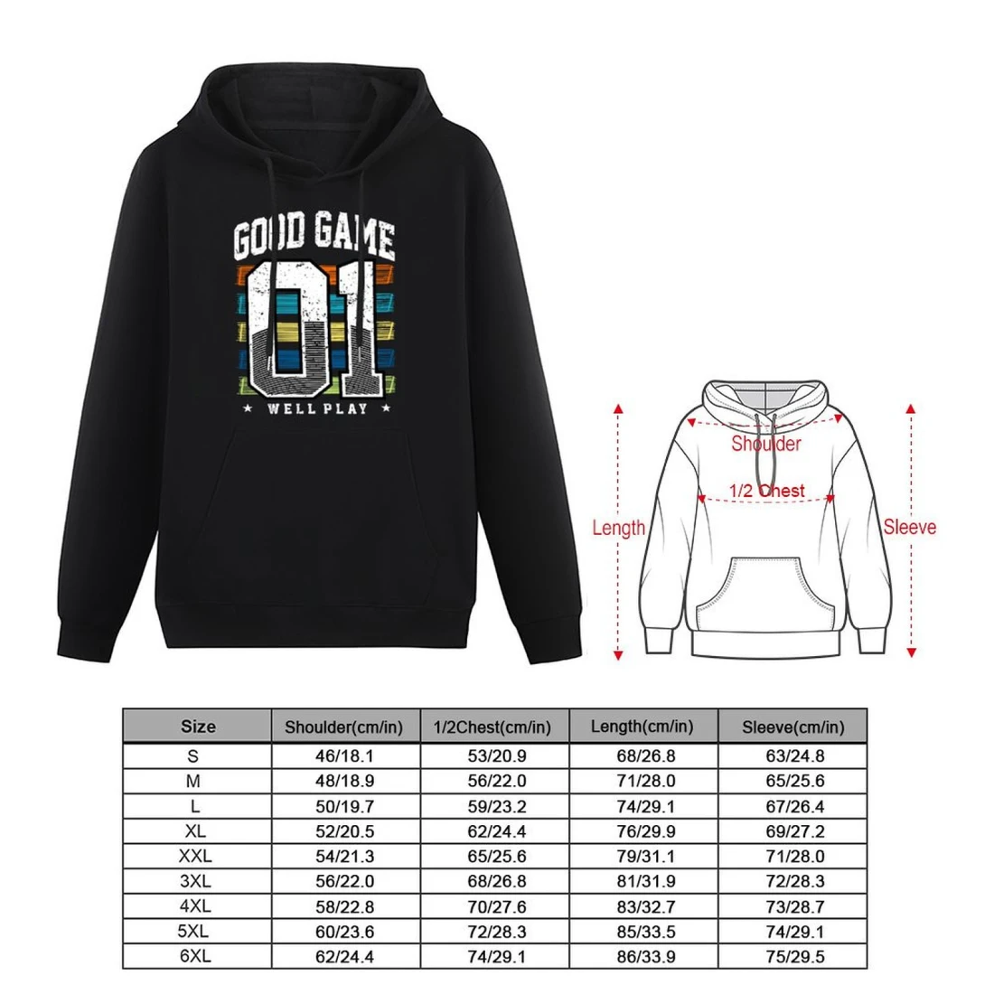 Men's Brushed Hoodie(Front Printing) size chart