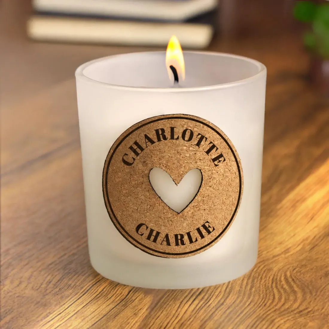 Personalised Heart Cork Label Candle, Custom Engraved Soy Wax Gift, Romantic Couples Keepsake Decor — photo 3
