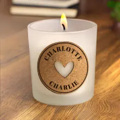 Personalised Heart Cork Label Candle, Custom Engraved Soy Wax Gift, Romantic Couples Keepsake Decor thumbnail 3