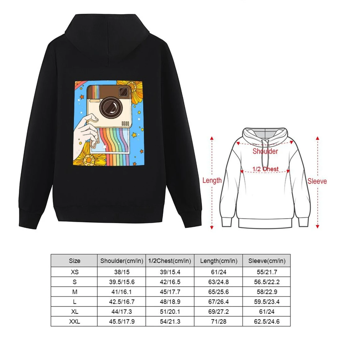 Custom Teen's Hoodie (No Pocket/Back Printing) size chart