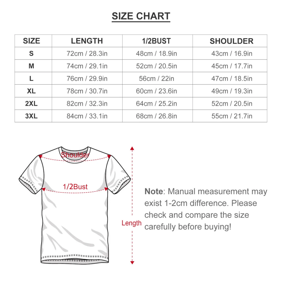 Men's Short Sleeve T-shirt size chart