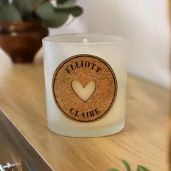 Personalised Heart Cork Label Candle, Custom Engraved Soy Wax Gift, Romantic Couples Keepsake Decor thumbnail 5