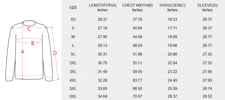 Custom Unisex US Size Sweater(New) size chart