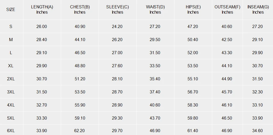 Men's Crew Neck Regular Fit Tracksuit with Pockets size chart