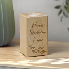 Custom Botanical Wood Tealight Holder, Personalised Engraved Keepsake Candle Decor thumbnail 1