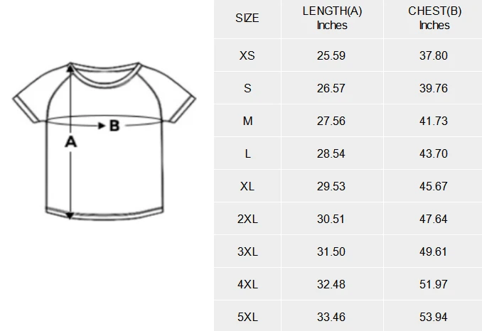 Custom Men's All Over Print T-shirt ( Model T45 ) size chart