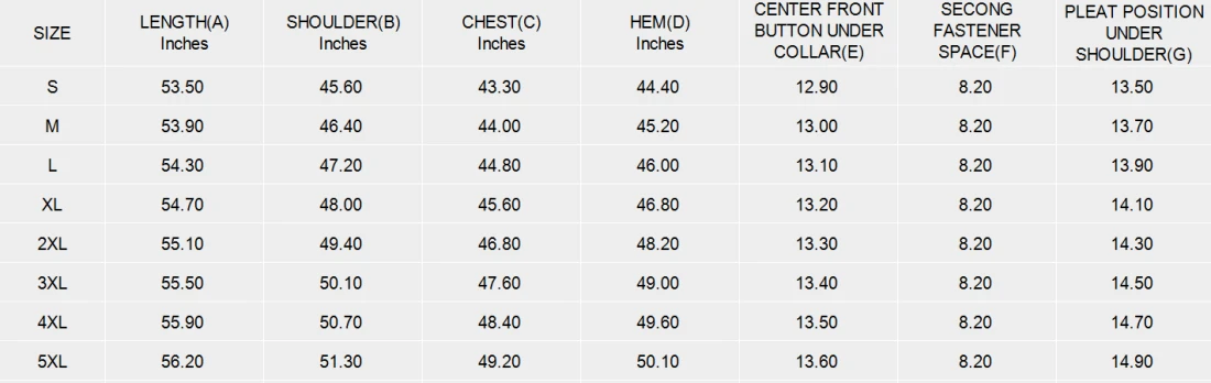 Men's Open-Front Long Robe size chart