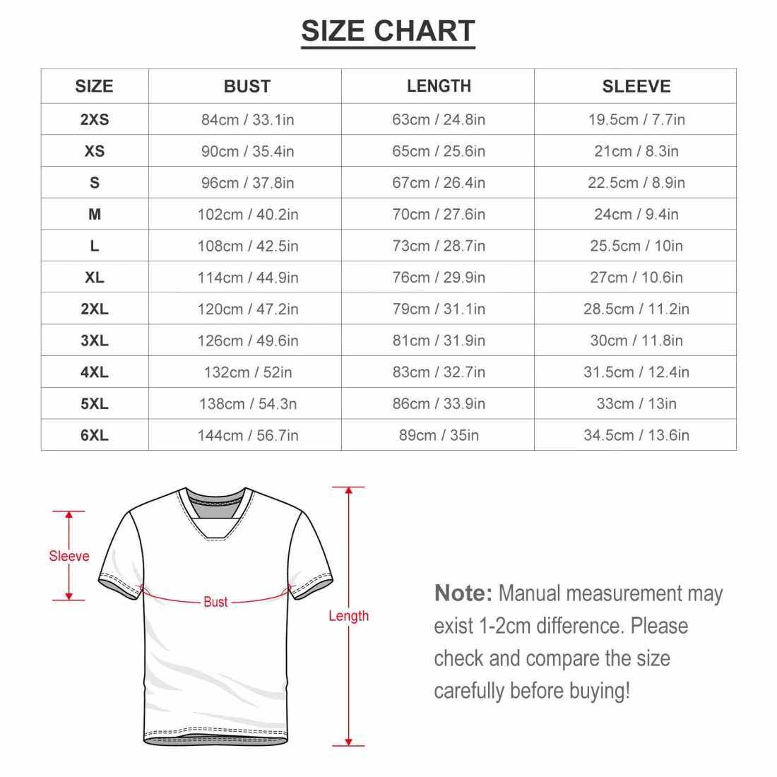 Men's Jersey size chart