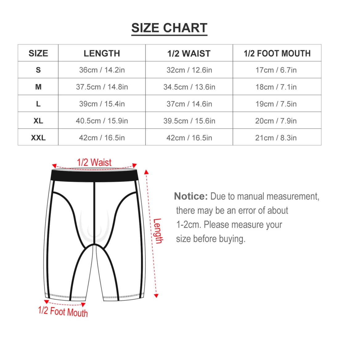 Sports Underwear K40 size chart