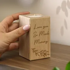 Custom Botanical Wood Tealight Holder, Personalised Engraved Keepsake Candle Decor thumbnail 3