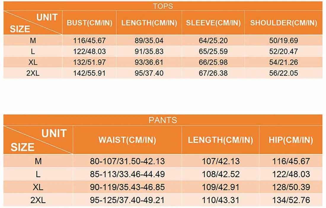 Men's Indian-Style Lounge Set size chart