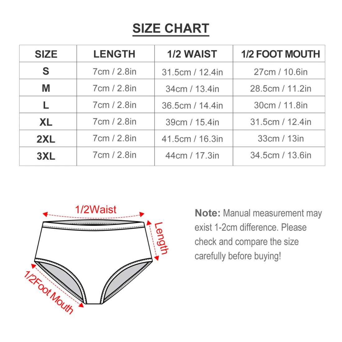 Men's Swim Briefs NK05 size chart