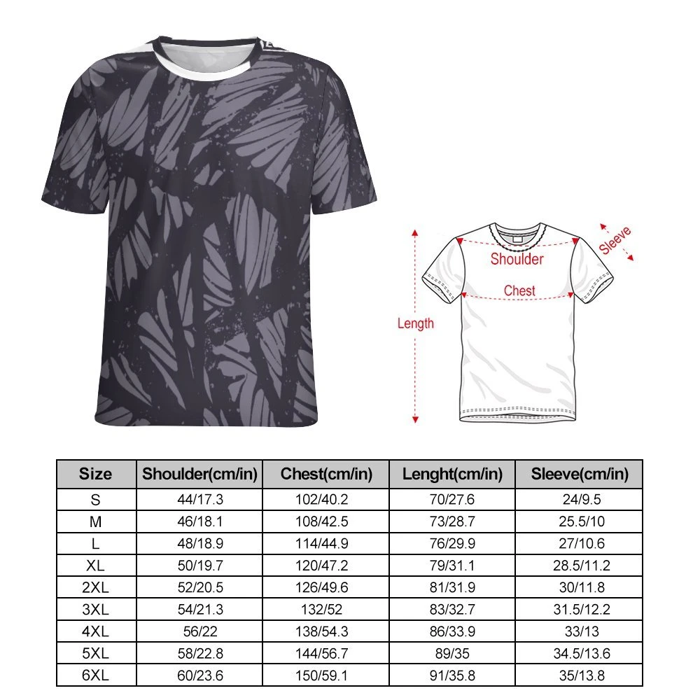 Men's All Over Print T-shirt NT size chart