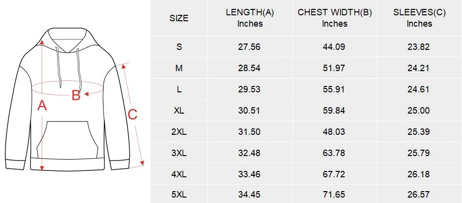 Men's Flannel Hoodie (Model H63) size chart