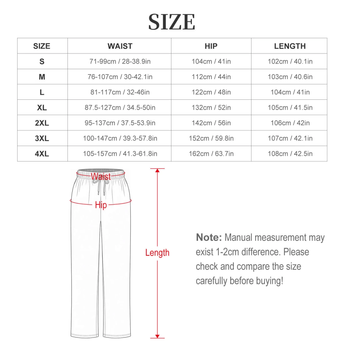 Men's Raglan Long Sleeve Crew Neck Pajama Set size chart 2