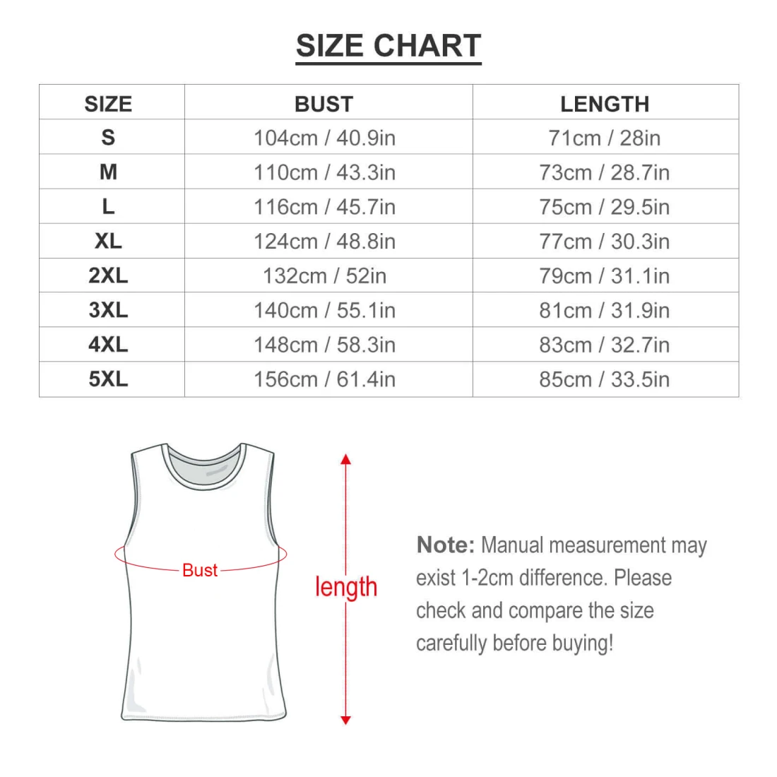 All-over Print Tank Top BKREV1 size chart