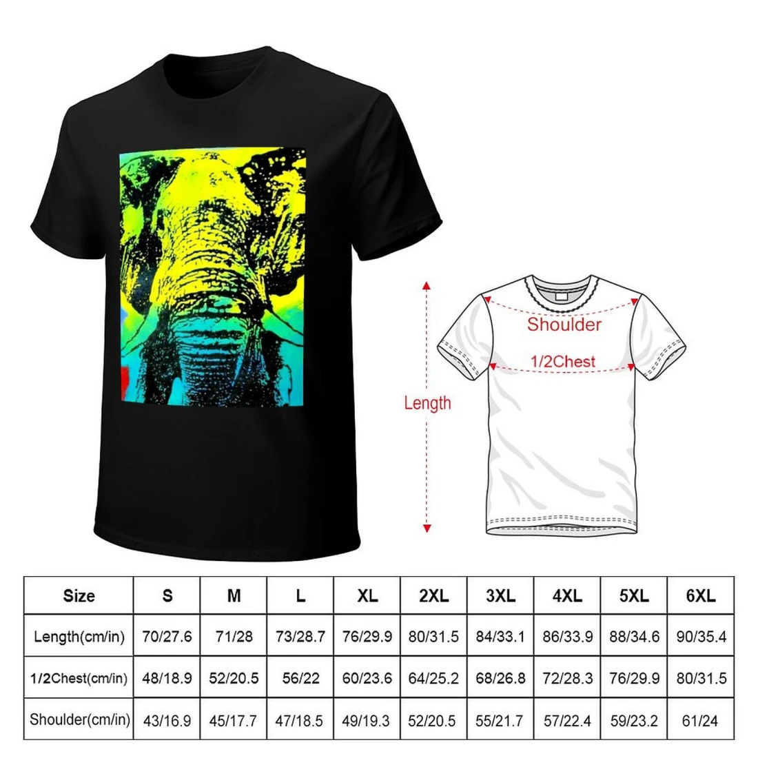 Men's Short Sleeve T-shirt(Front Printing) size chart