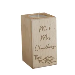 Custom Botanical Wood Tealight Holder, Personalised Engraved Keepsake Candle Decor thumbnail 6
