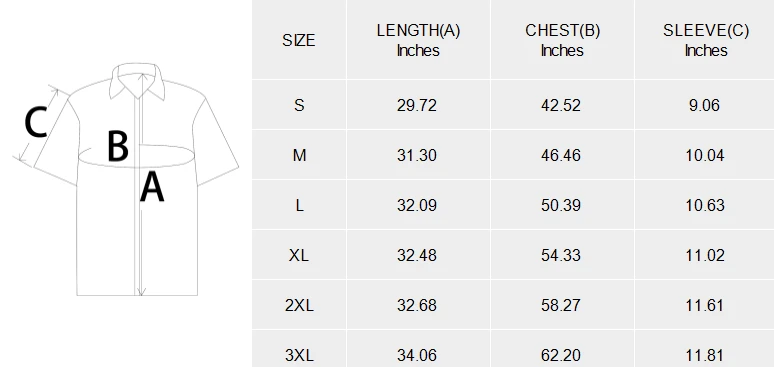 Grooming Jacket (Model H53) size chart