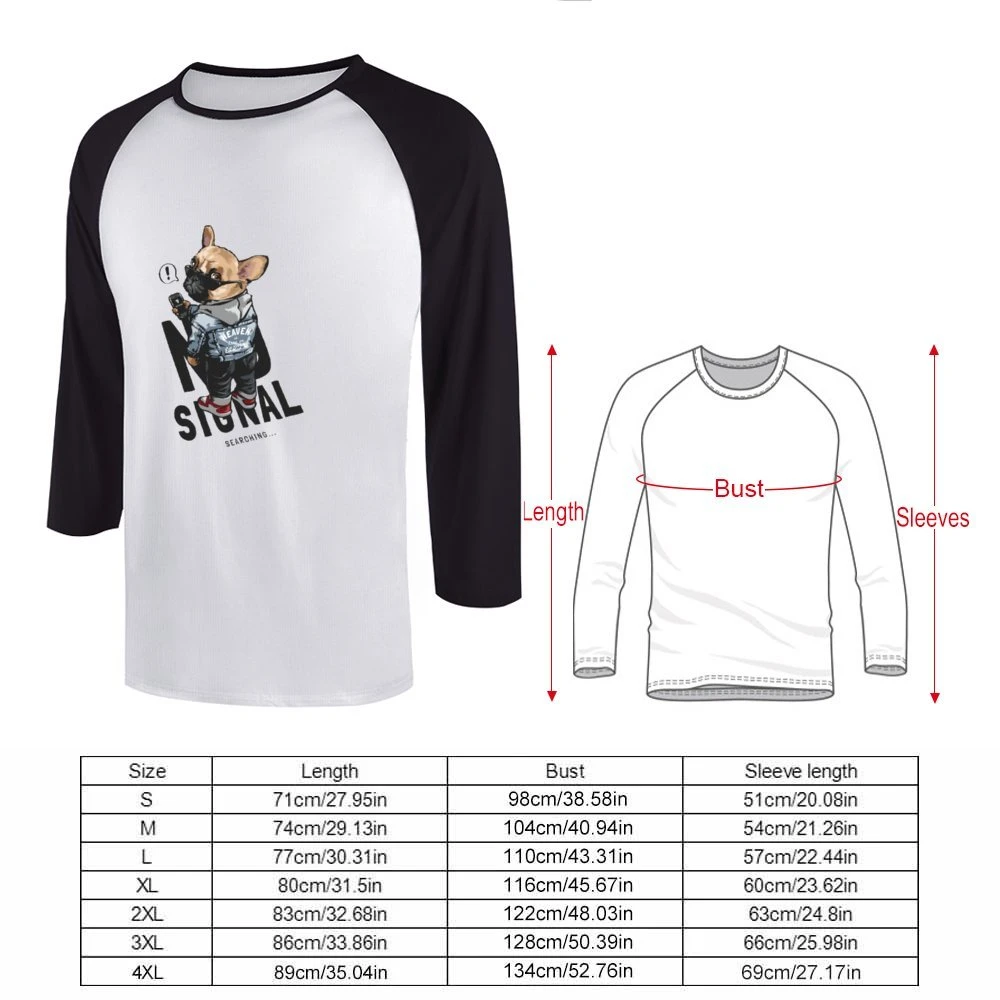 Men's 3/4 Sleeve Raglan T-Shirt size chart