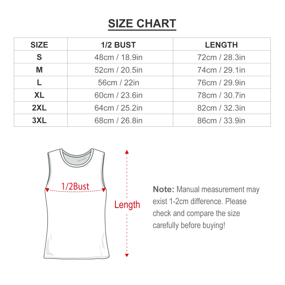 Men's Tank Top size chart