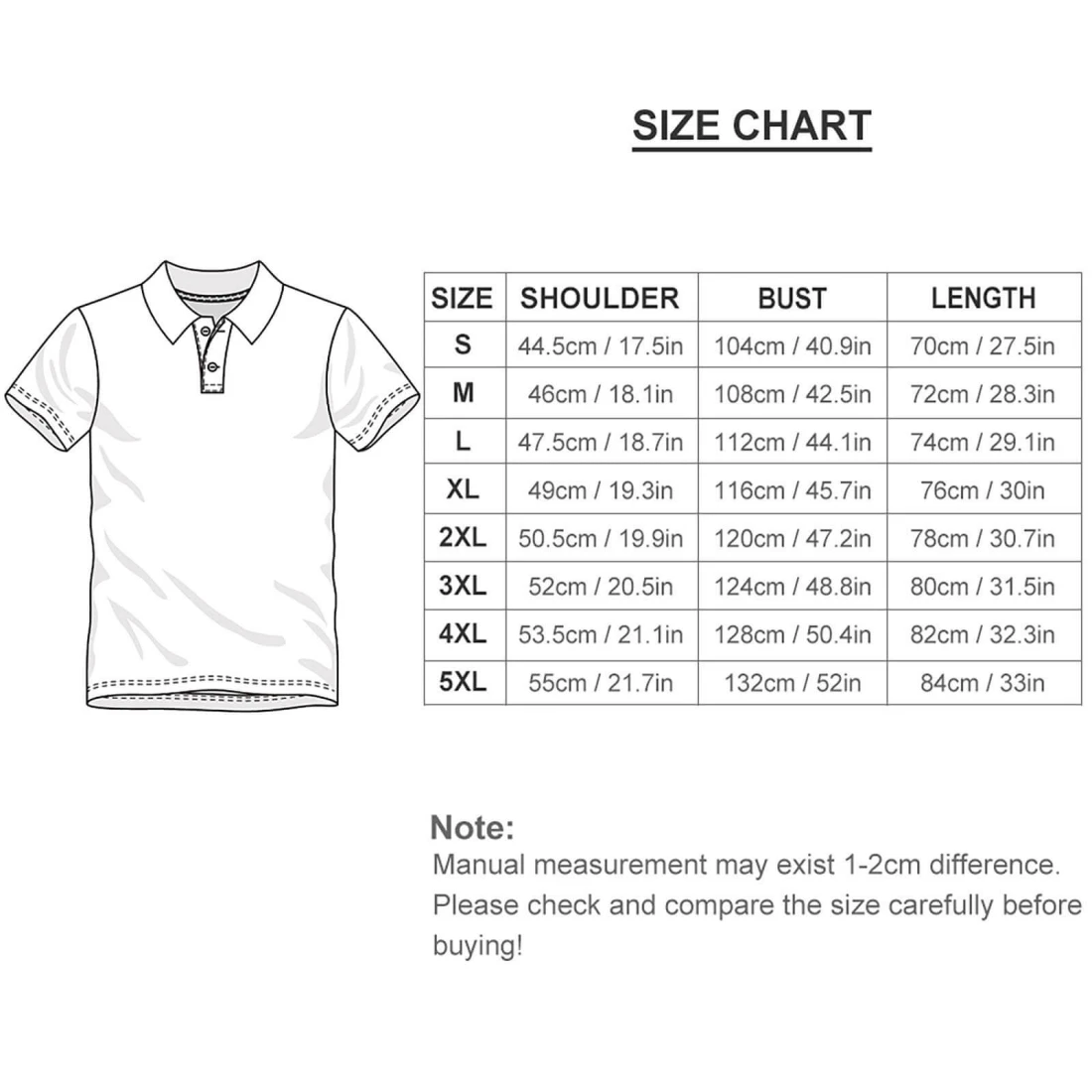 Polo Straight Hem Shirt size chart