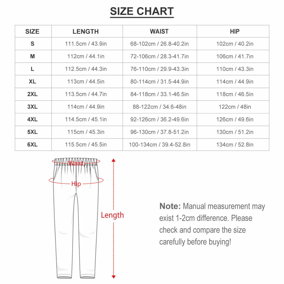 Soft Men's Pajama Set ITZ size chart 2