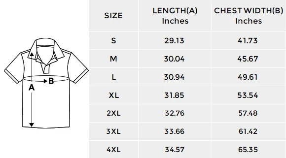 Men's All Over Print Polo Shirt (Model T55) size chart