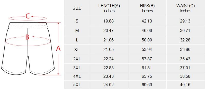 Men's AOP Elastic Beach Shorts (Model Sets 26) size chart
