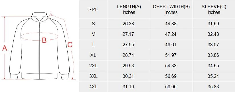 Men's Ribbed-Stripe Jacket (Model H21) size chart
