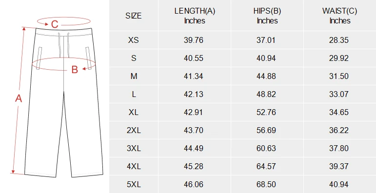 Men's Drawstring Pajama Trousers (Model L80) size chart