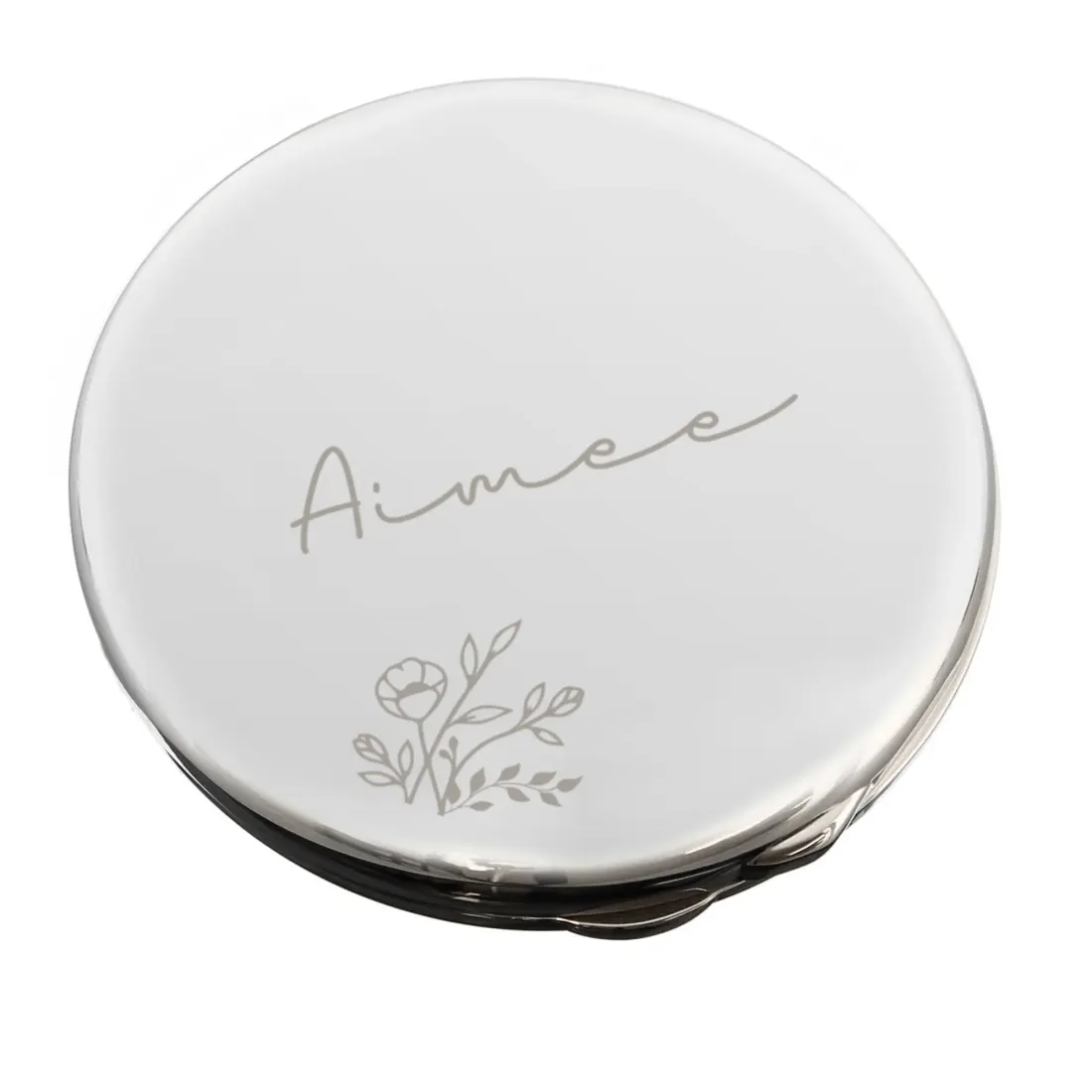 Personalised Floral Round Compact Mirror, Engraved Name Pocket Mirror Gift for Her — photo 5