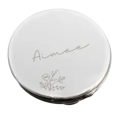 Personalised Floral Round Compact Mirror, Engraved Name Pocket Mirror Gift for Her thumbnail 5