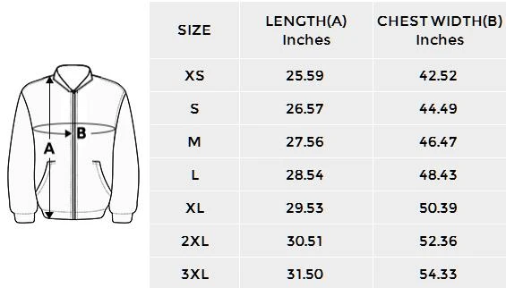 Men's All Over Print Bomber Jacket (Model H31) size chart