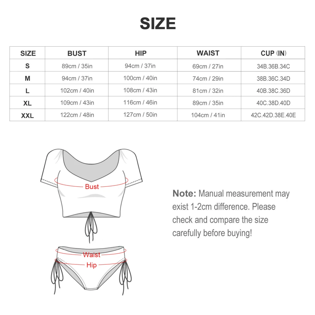 Women's Two-piece Swimsuit size chart