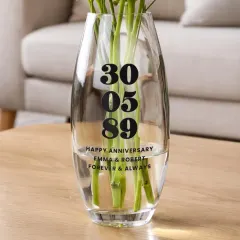 Personalised Special Date Bullet Vase, Custom Glass Anniversary Wedding Flower Vase Gift thumbnail 1
