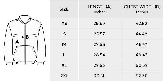 Men's All Over Print Quilted Bomber Jacket(Model H33) size chart