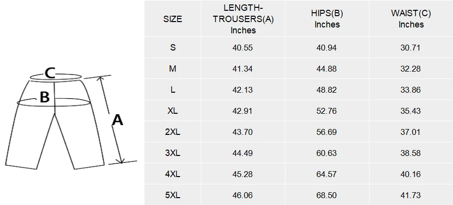 Men's Pajama Trousers (Model Sets 02) size chart