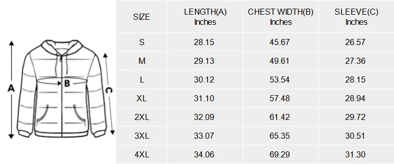 Men's Hooded Bomber Jacket(ModelH42) size chart