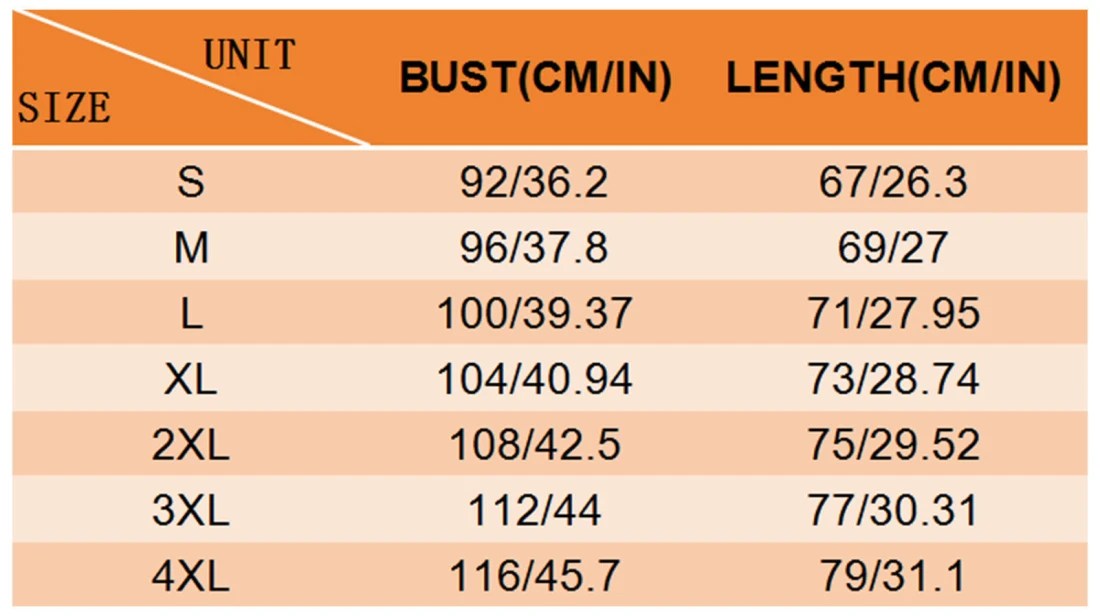 Men's Tank Tops size chart