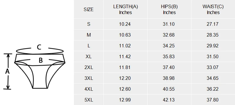 Men's Swimming Briefs (ModelL59) size chart